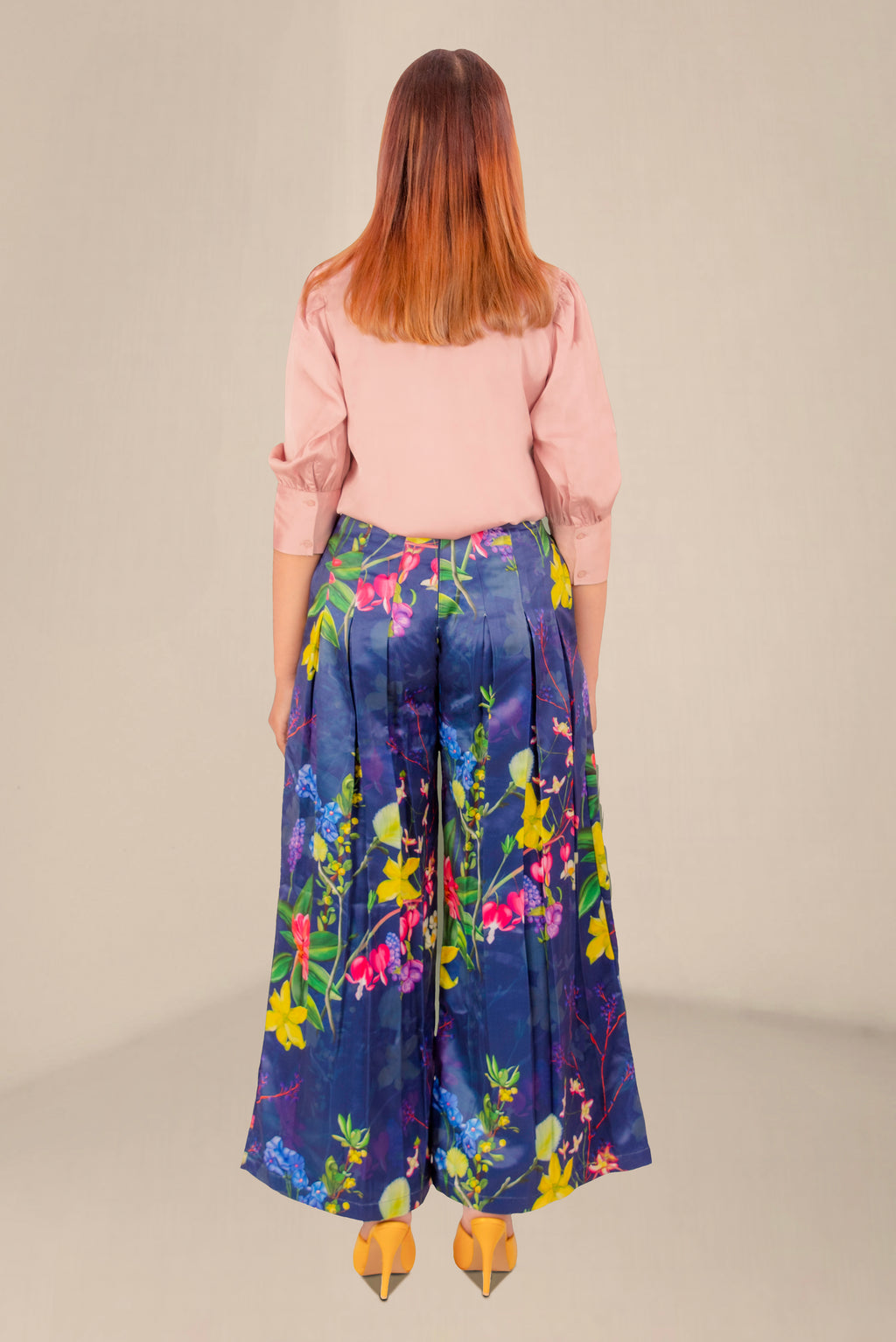 Women Navy Blue Floral Wide-Leg Pants