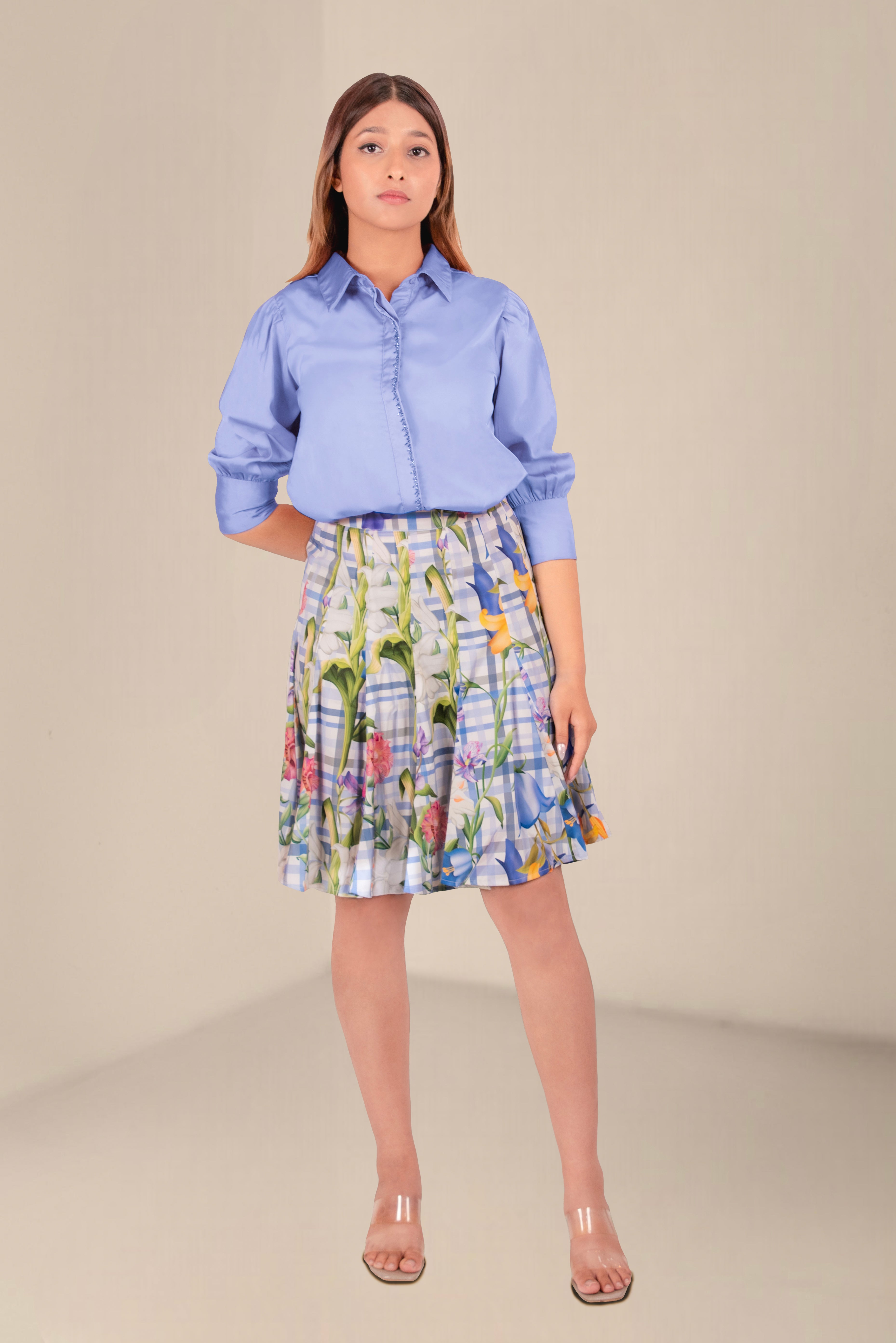 Women Floral Printed Crepe layered skirt